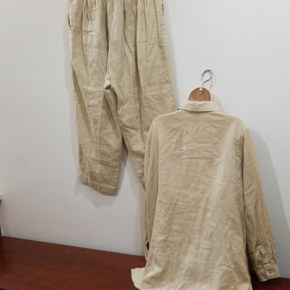 Bridge water studio tan100% linen capri pants set - Picture 14 of 16